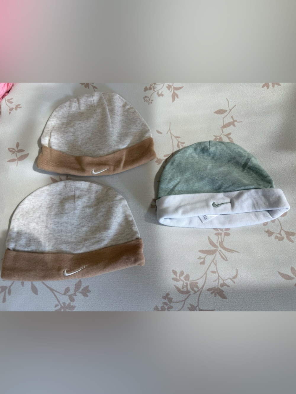 Nike Kids 3-Pack Beanie Set in Tan, Heather Gray & Sage